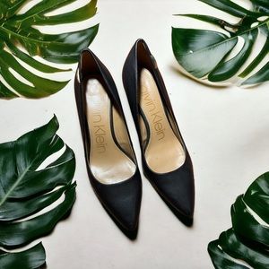 Calvin Klein Black Textured Pointed Toe Heels | Size 9M | Classic Office Pumps